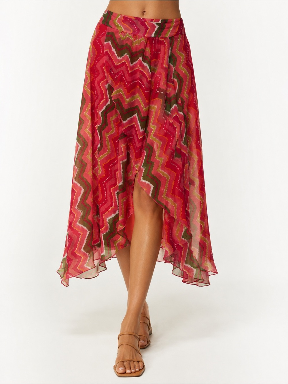 Sundance Pink ZigZag Chevron Asymmetrical Overlay Skirt Size 4